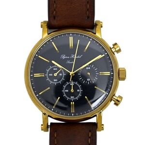 Bjorn Hendal Varberg Sweden Chronograph Gold Bezel Black Dial Watch Domed 44mm